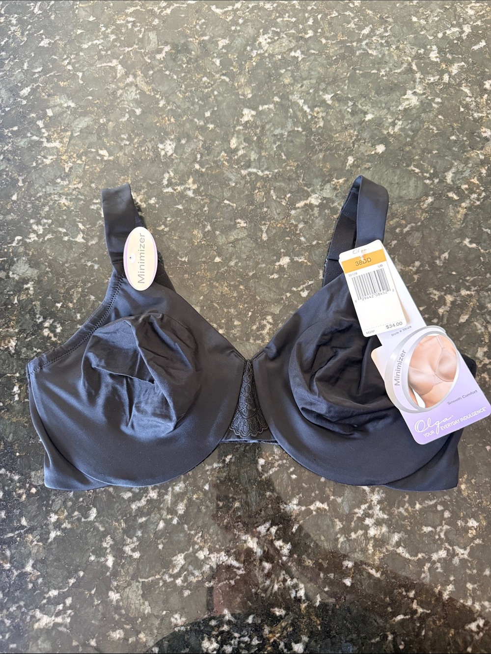 Olga Black Minimizer Underwire Bra with Lace Center